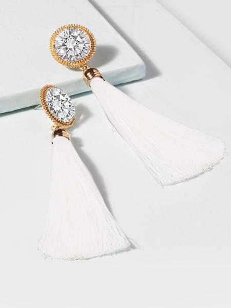 Crystal Tassel Earrings (White)